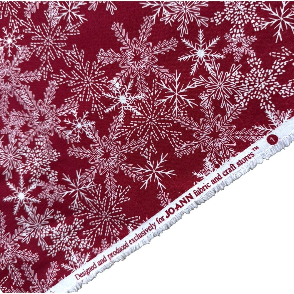 Snowflake Fabric on Red Quilt Cotton Joann's Blender Christmas Winter 2yd x 44"